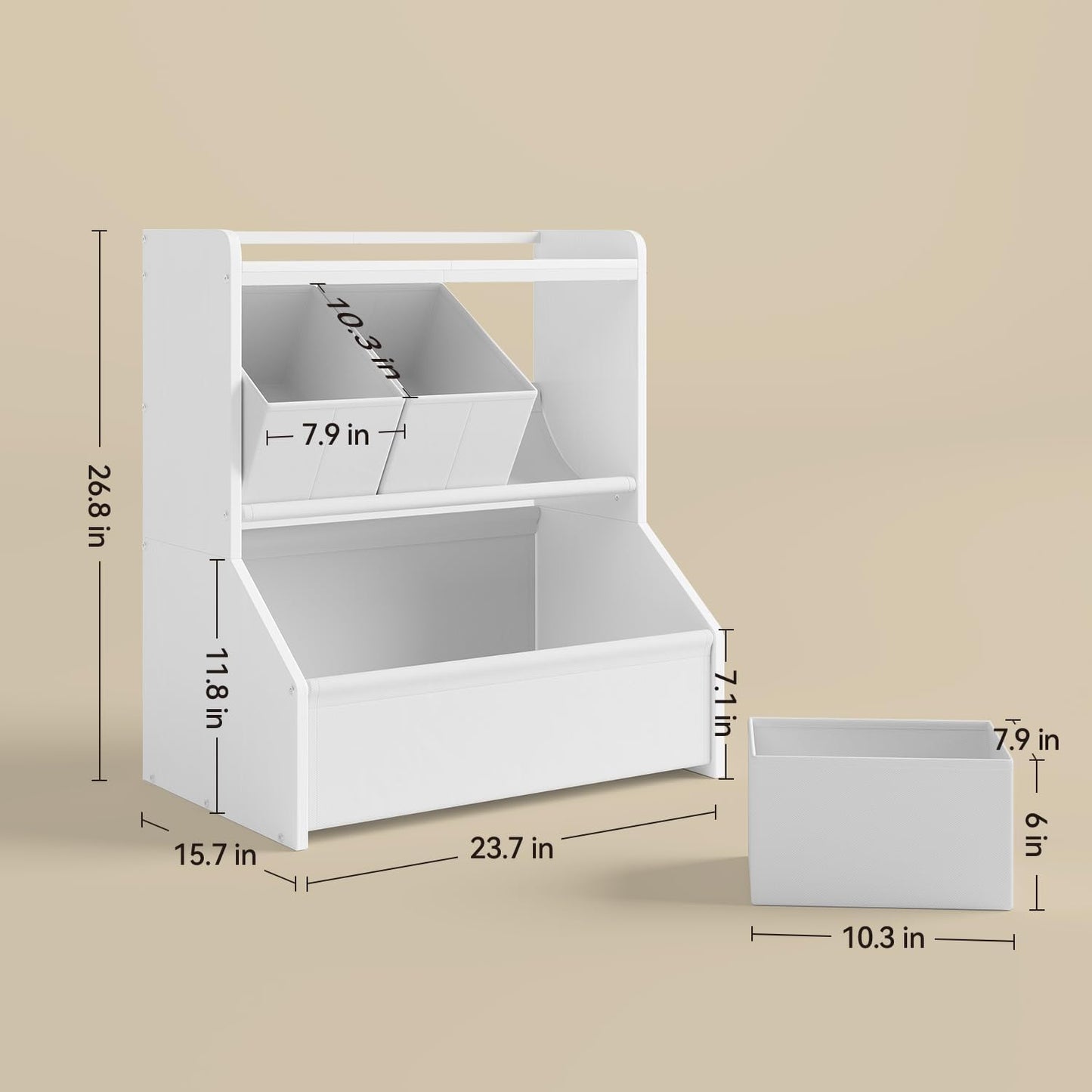 FOUCSSOMEI Kids Toy Storage Organizer, 3-Tier Toy Storage Shelf, Narrow Toy Organizer with Removable Bins, Safe Stable Design for Playroom Nursery Living Room, Patent Design