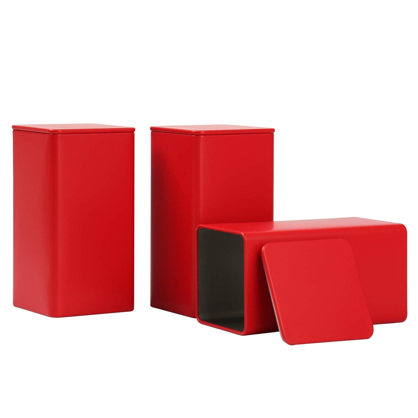 Tianhui Square Tin Can Empty Cube Steel Box Storage Container kit 65mm Series for Treats, Gifts, Favors, Loose Tea, Coffee and Crafts, Red, 3L