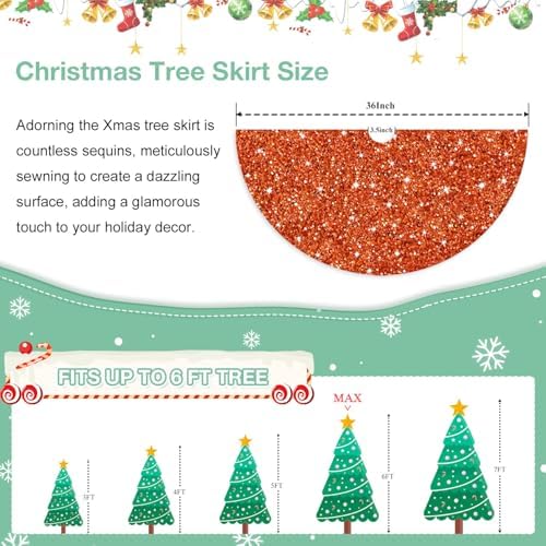 Burnt Orange Christmas Tree Skirt 36 Inch Sequin Round Xmas Tree Skirts Christmas Decorations for Halloween Fall Tree Skirt Velvet Fabric Unique Holiday Tree Base Cover for Home Party Trees