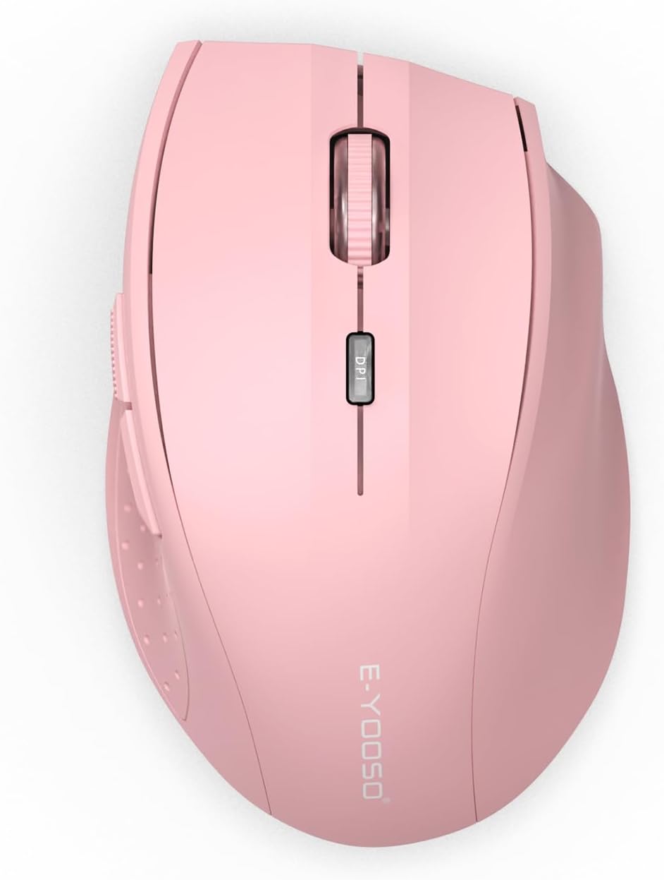 E-YOOSO Wireless Mouse for Laptop, Portable Optical Computer Mouse, 6 Buttons, Cordless 2.4GHz with USB Receiver, 5-Level 4800 DPI, 18 Months Battery Life, for PC, Chromebook, Windows, Mac(Pink)