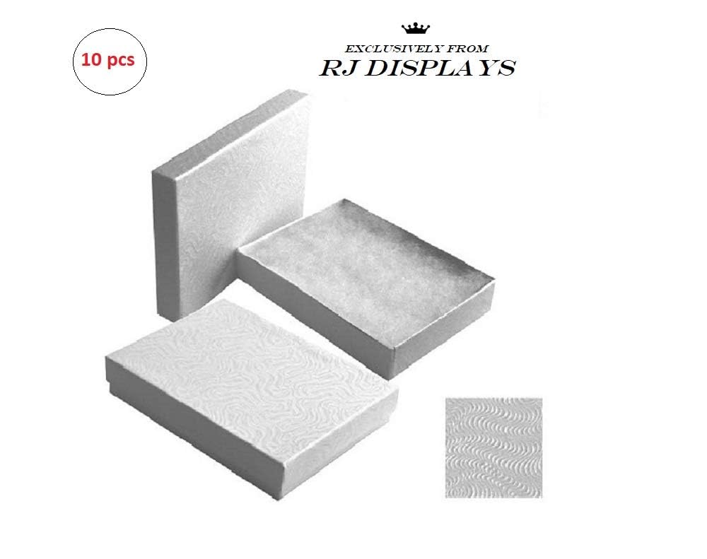 RJ Displays 10 Pack Cotton Filled White Jewelry Gift Boxes with Lid for Pendant, Necklace, Bracelet, Earrings & Brooch, Elegant Jewelry Packaging, Retail Display & Small Gift Box 5.25" x 3.75" x 1"