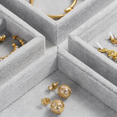 Oirlv Velvet Stackable Jewelry Trays Grids Rings Earrings Bracelet Watch Showcase Display Tray - size: 1 Grid Tray