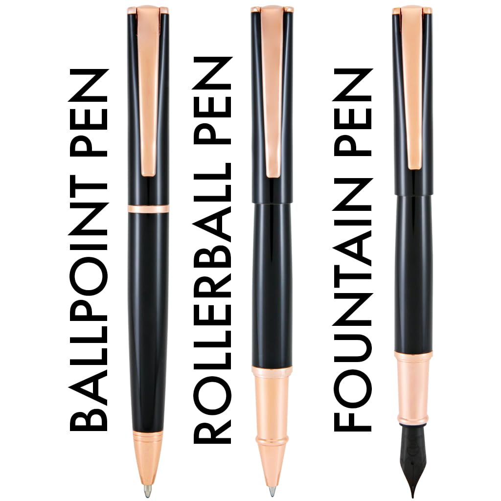 Monteverde USA Impressa 3+2 Piece Set (Fountain, Rollerball, Ball Pen) | Black/Rosegold | Omniflex Nib | Large Luxury Gift Box with Free Ink & Gel Refill