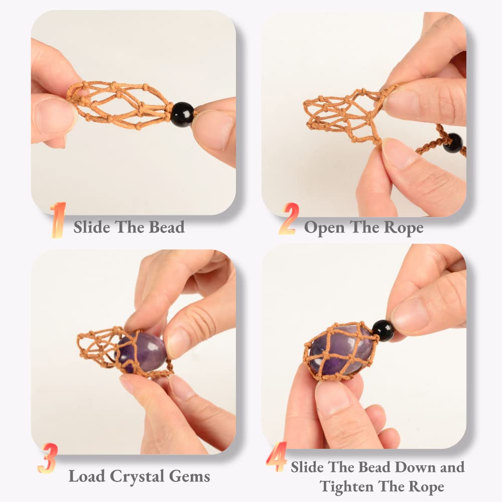 Anjiucc 12 PCS Crystal Cage Necklace With Adjustable Length - Empty Stone Pendant Holder Replacement Hand-Woven Cord (Coffee + Khaki)