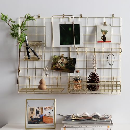 Metal Mesh Wall Grid Panel for Photo Display,Message Board,Size: 17.5" x 11.8",Pack of 2 (Gold) - color: Gold