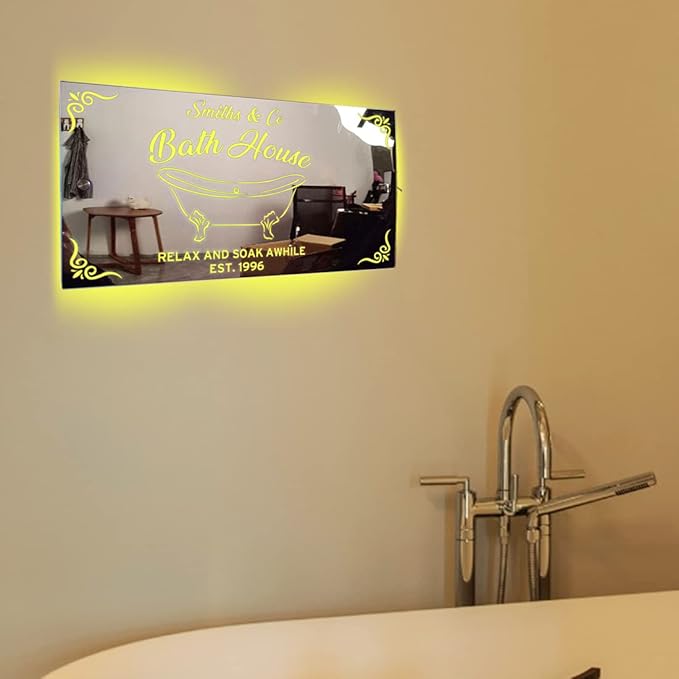 Custom LED Light Up Mirror with Multi Colour Lighting, Custom Name Neon Sign Light for Bathroom, Living Room, Bar, Barber Shop