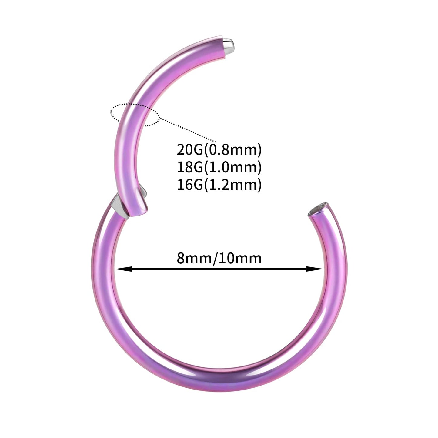 16g Nose Ring Hoop Earrings Purple Nose Hoops 16 Gauge Lip Rings Septum Hoop Seamless Septum Clicker 8mm Septum Ring Cartilage Earring Helix Earring Rook Earrings Nose Rings Surgical Steel