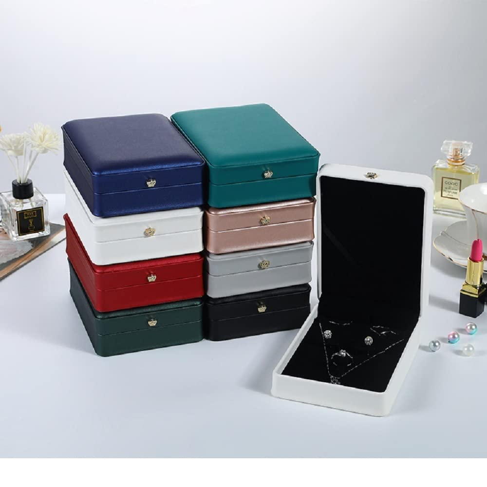 JunningGor Wedding Jewelry Set Premium Leather Box Necklace Earring Ring Display Case Storage Holder (Blue)