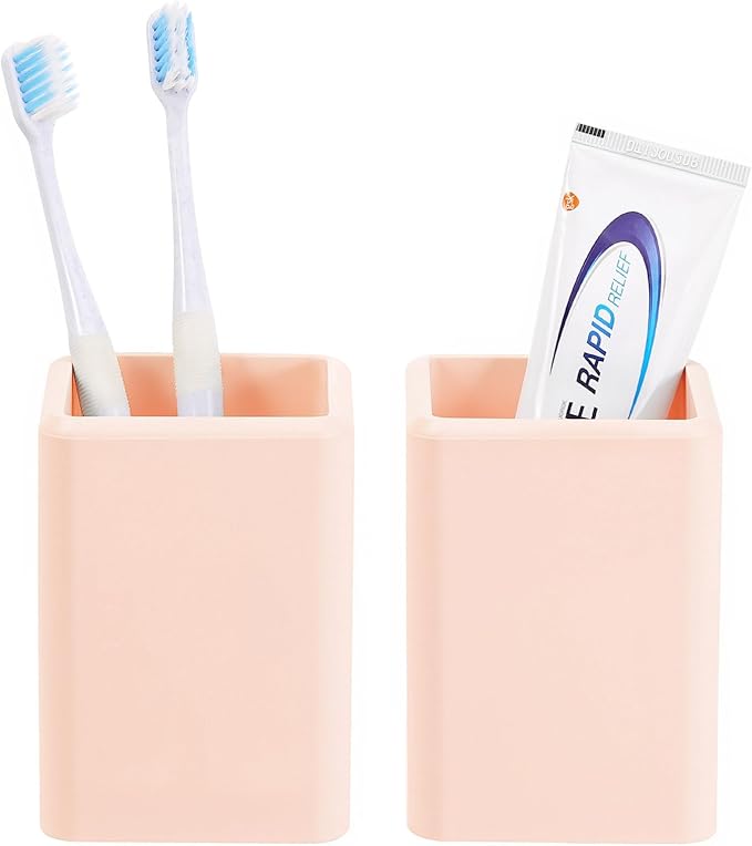 Luxspire Toothbrush Holders, 2 PCS Diatomite Toothbrush Cups, Fast Drying Toothbrush Holders for Bathroom, Toothpaste Holder for Bathroom Countertop, Pink