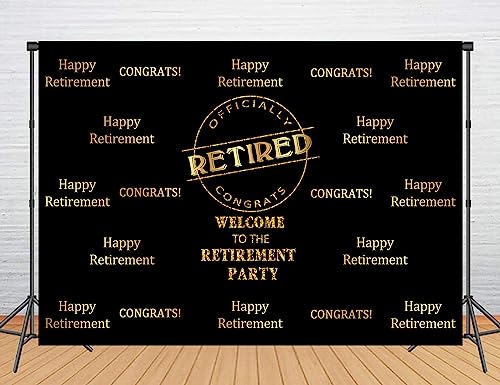 Officially Retired Black Golden Banner Backdrop for Photography, 5x3FT, Happy Retirement Party Background, Photo Booth Studio Props RBJMYLU222 - size: polyester microfiber fabric-5x3ft