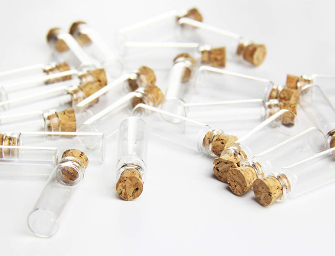 1ML Small Mini Tall Clear Glass Bottles/Jars with Corks Stoppers for Arts & Crafts, Projects, Decoration, Party Favors+ 50 Pcs Gold Metal Eye Hook Pin Screws,50 Pcs