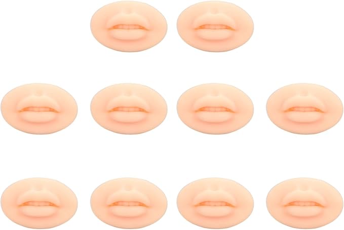 Diydeg 10pcs Practice Lips, Silicone Model Soft and Elastic Silicone Lips Fake Lips with Teeth Shape, Compact Size for Permanent Makeup Training (Light)