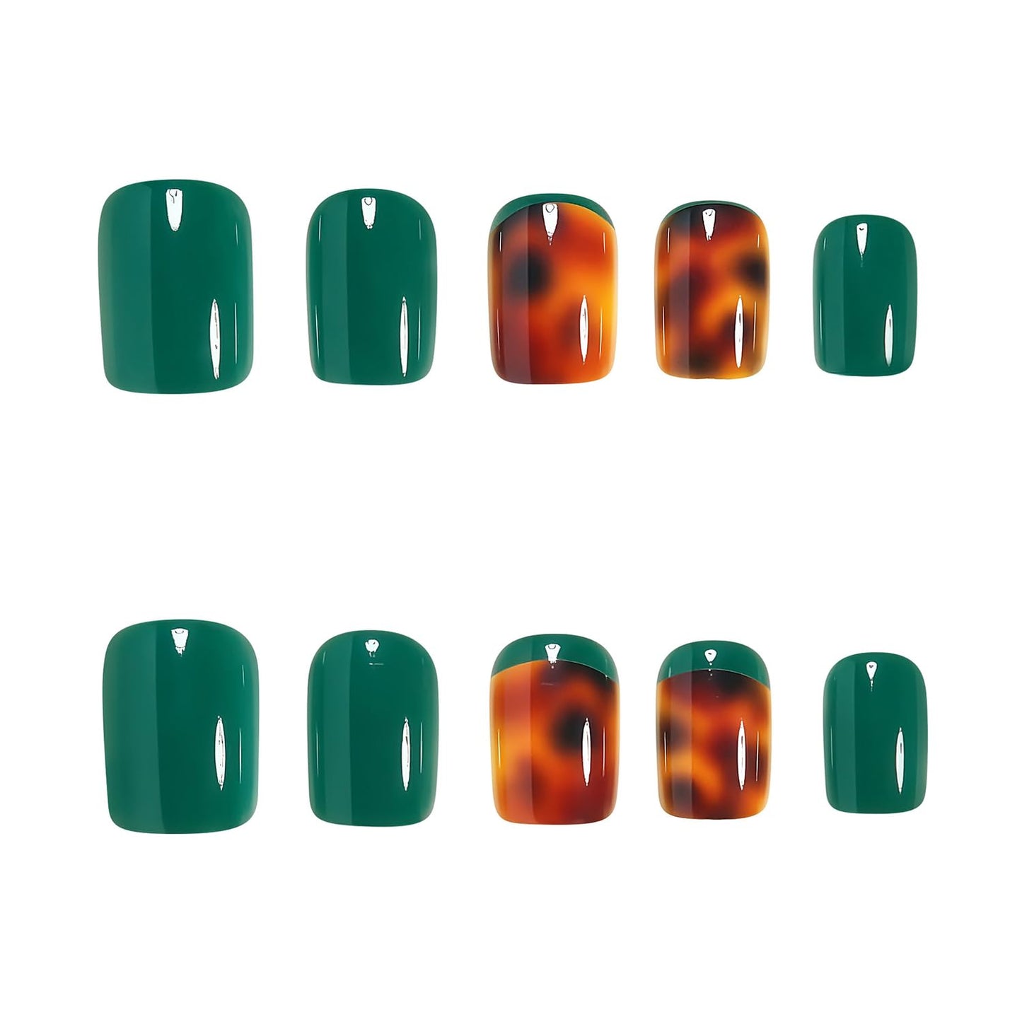 CEWEWP French Tip Short Press on Nails Square Fake Nails Light Green False Nails Amber Leopard Print Glue on Nail Glossy False Nails Cute Reusable Artificial Nail for Women Girls 24PCS