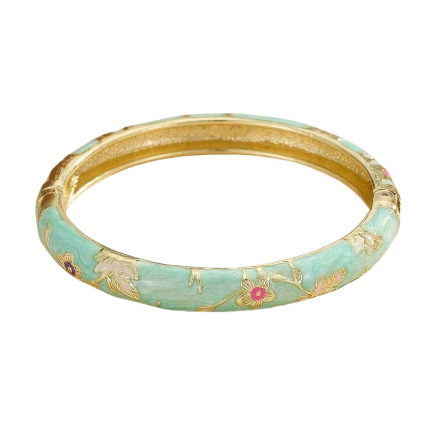 Cloisonne Bracelet For Women, Chunky Bangle Trendy Cute Flower Enamel Bangles Multi Tone Engraved Cuff Gold Plated Bracelets Stackable Wife Jewelry Friendship Gift (Light Blue, One Size)