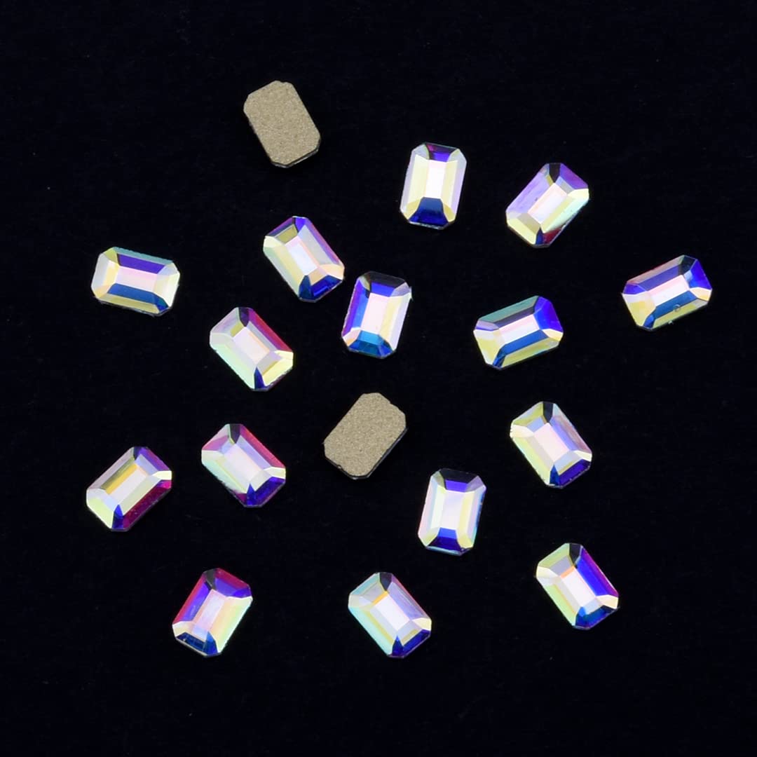Tisslan 100pcs Big and Small Geometrical Rectangle Shape Glass Crystal Ab Flatback Nail Diamond Rhinestone Charms Mix Each 50pcs