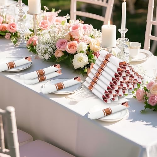 50Guests Pre Rolled Rose Gold Plastic Silverware Sets - Heavy Duty Rose Gold Cutlery - Include 50 Pack Wrapped Disposable Utensils with Napkins for Parties, Dinners & Weddings & Mother's Day - color: 50Pack - Rose Gold