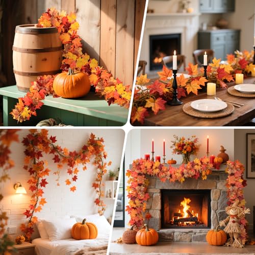 Fall Decor - 2 Pack Fall Garland Maple Leaf - Total 11.8FT Autumn Vine for Fall Home Decor-Thanksgiving, Halloween,Fireplace, Wedding, Christmas Party Hanging Foliage