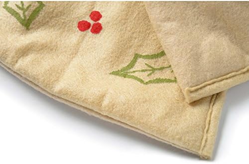 Holly and Berry Quilted Christmas Tree Skirt Decoration, 140 Cm - Large, Cream