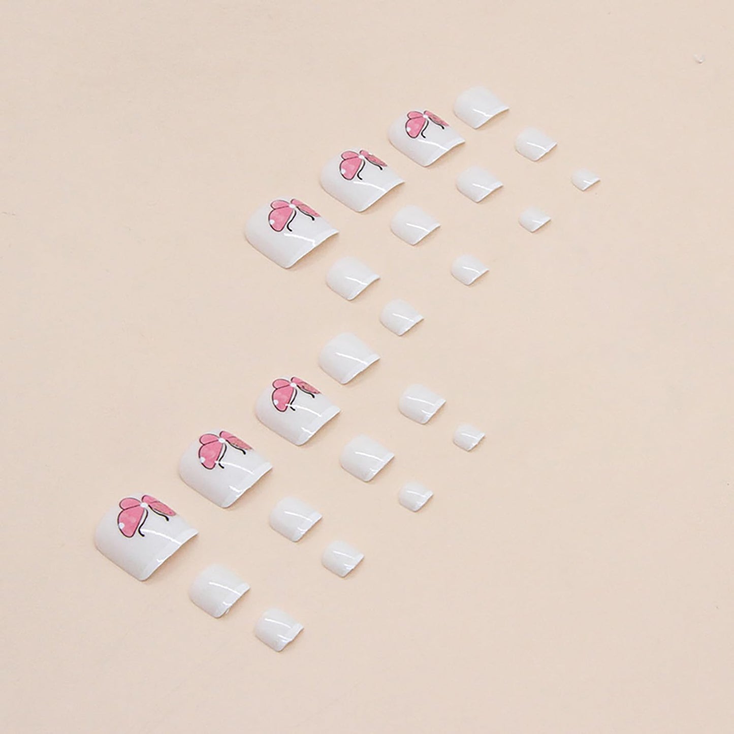 Press On Coffin Toenails With Butterfly Designs, Full Cover Reusable False Nails With Adhesive Tab, Artificial Acrylic Fake Toe Nails, Glue On With Charm, Stick On for Women