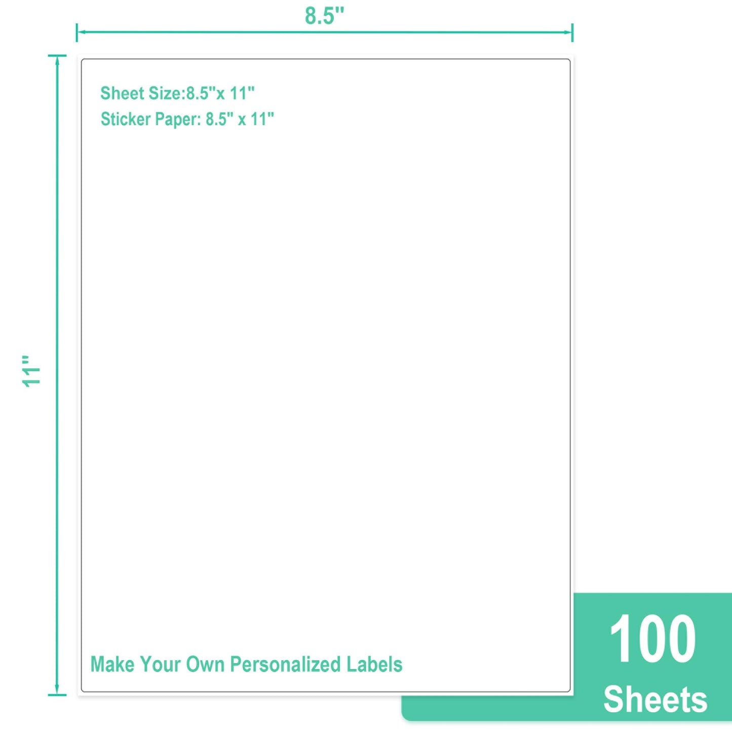 L LIKED 8.5x11 Printable White Sticker Paper Full Sheet Label, Matte, for Laser & Inkjet Printing (100 Sheets)