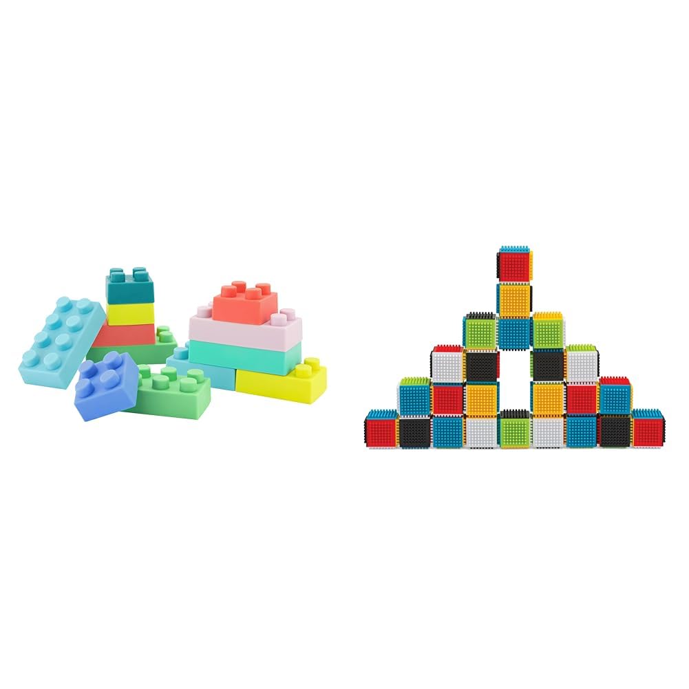 Infantino Building Blocks Set, Soft 12-Piece & Interlocking 24-Piece for Babies & Toddlers