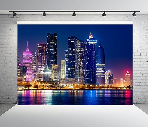 BELECO 10x6.5ft Fabric City Night Backdrop Modern Luxury Buildings Skyline and Skyscrapers Urban Cityscape Background Backdrop Home Decor Photo Booth Studio Props - size: 10x6.5FT