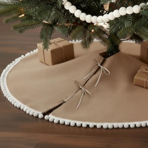 Syhood 48 Inch Christmas Tree Skirt Fall Linen Burlap Tree Skirt, Khaki
