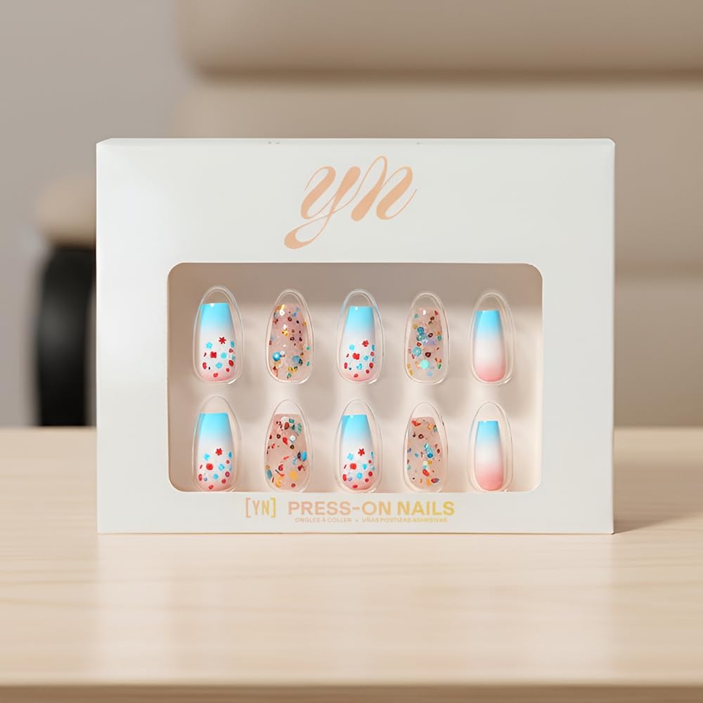 YN Young Nails Press On Nails - Glue On Fake Nails for Women,Medium Oval Shape, Includes Nail Glue, File, Tabs, Quick and Easy Application (Rocket Glitz)