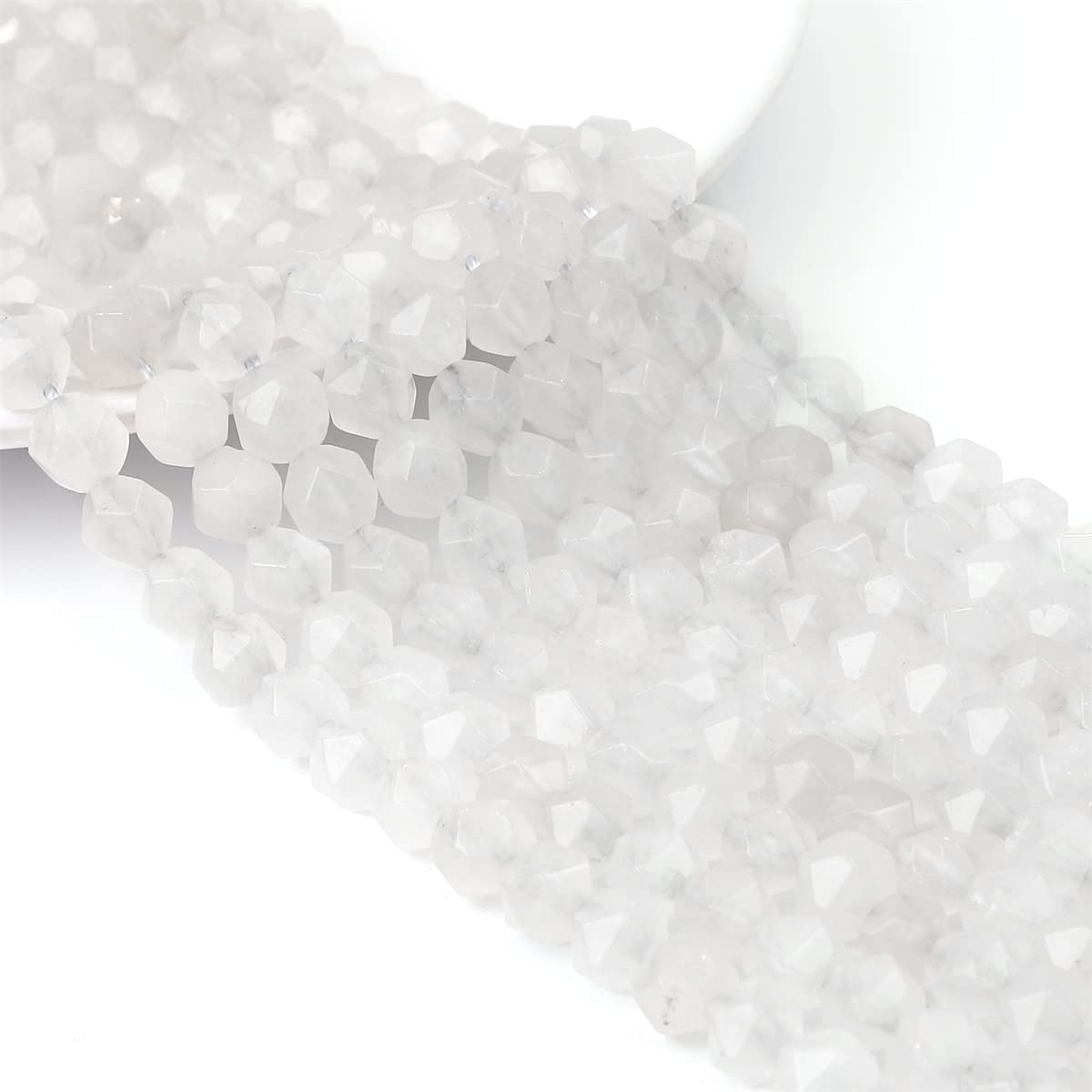 BEADIA Faceted Natural White Agate Stone Round Beads 8mm 36cm/Strand for Jewelry Making