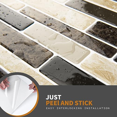WOWSTAR 10-Sheet Peel and Stick Backsplash Tile for Kitchen Wall, Back Splash Stick On Tiles for Kitchen (12"x12", Tan) - color: Tan