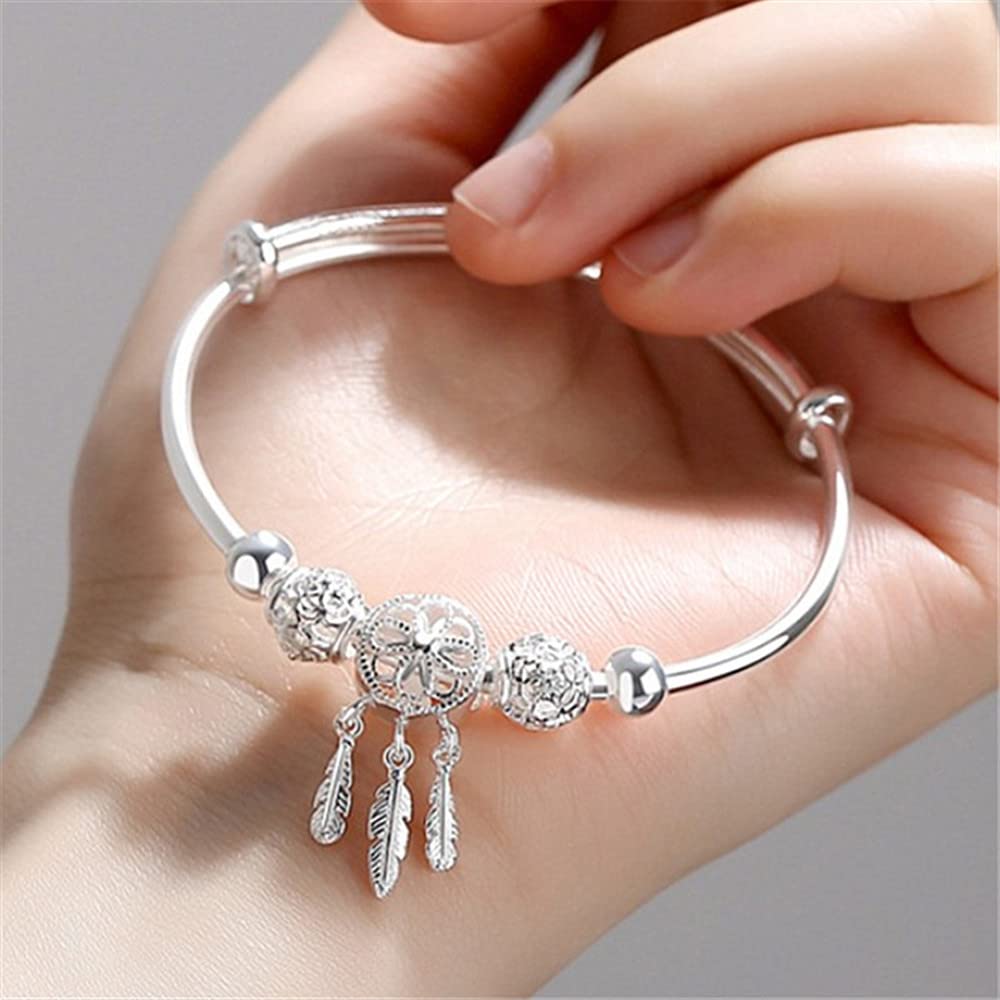 Sterling Silver Bracelets For Women 925 Sterling Silver Beads Bangle Bracelet Transfer Lucky Cuff Bracelet Adjustable Fashion Women Jewelry