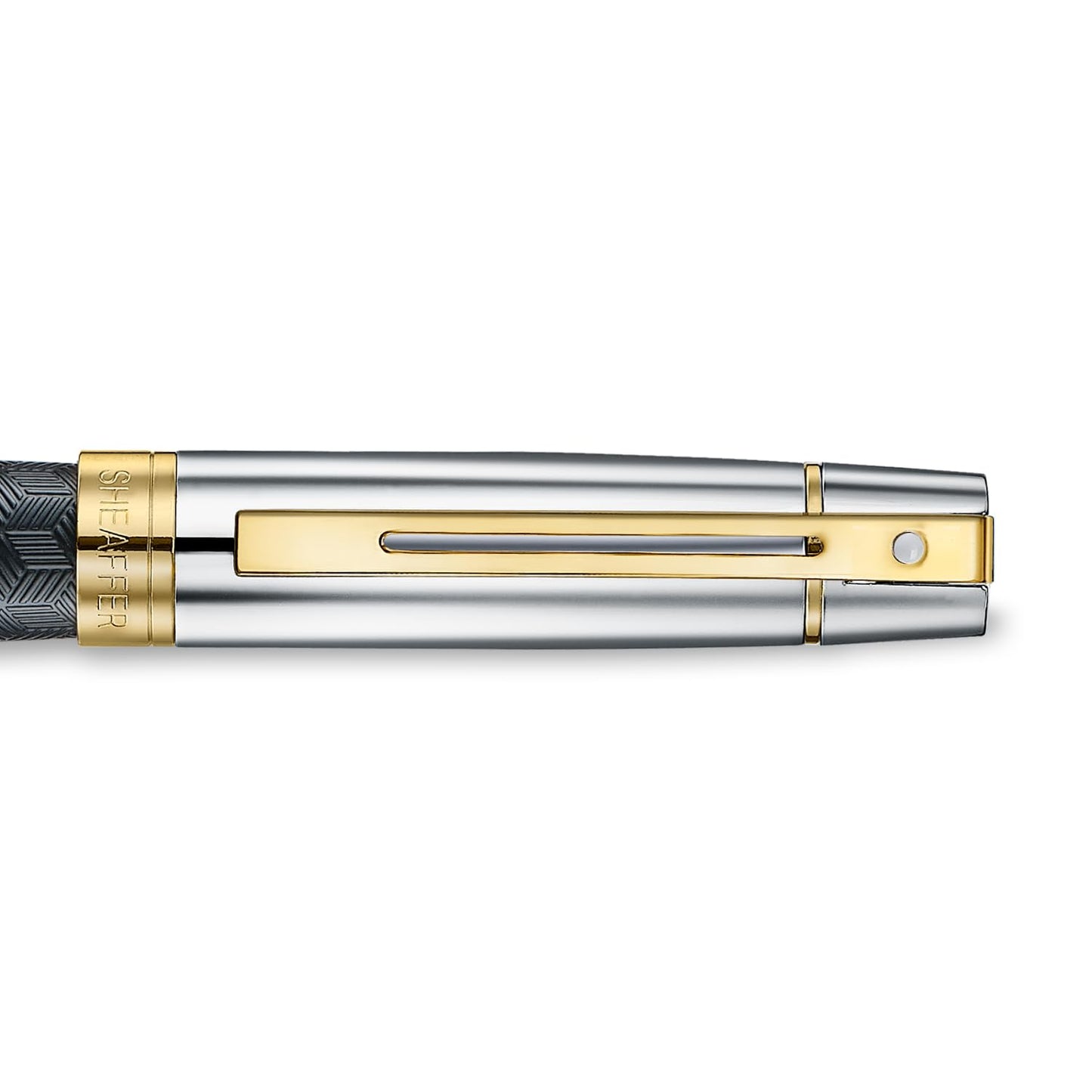 Sheaffer 300 Rollerball Pen| E9347 Engraved Matt Black Barrel and Shiny Chrome Cap with PVD Gold Trims | Premium Rollerball Pen