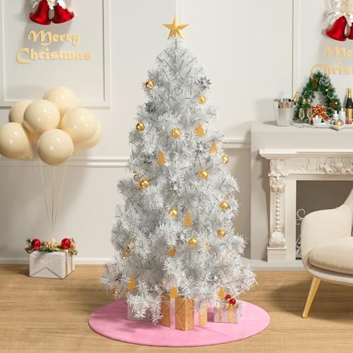 MoNiBloom Faux Fur Christmas Tree Skirt Festive Tree Skirt Decor for Xmas Holiday Tree Ornaments Christmas for Christmas Home Party Decoration (Pink, 35 Inch)