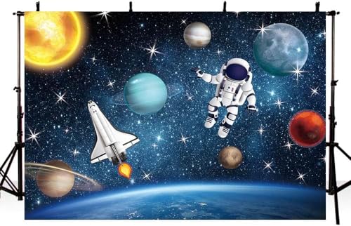 AIBIIN 10x7ft Outer Space Photo Backdrop Universe Planet Star Galaxy Astronaut Rocket Photography Background Kids Boy Birthday Party Decorations Banner Photo Props - size: 10x7ft