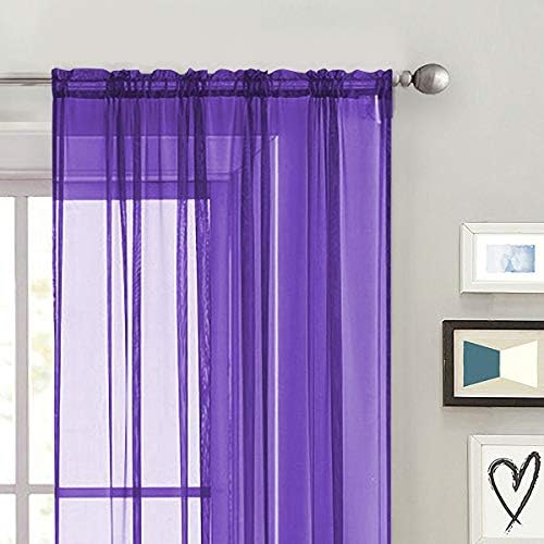 SpaceDresser Sheer Voile Window Treatment Rod Pocket Curtain Panels for Kitchen Bedroom Living Room Drapes Sunlight Filtering Privacy Semi Home Decor Assorted (Purple, 52 W x 54 L)