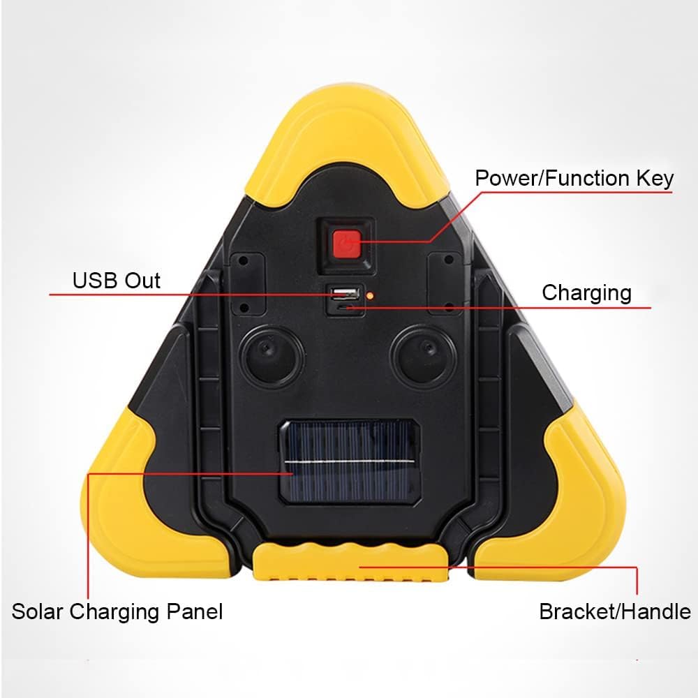 Tempsnow 2Pcs LED Emergency Triangle Solar Charging Safety Triangle 5 Mode