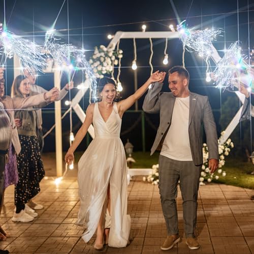 48 Pcs Lighted Wedding Wands LED Tinsel Wands Streamers Wedding Sparklers Send Off Light Sticks for Reception Birthday Exits Baby Shower Concert Christmas Party Favors(Silver)