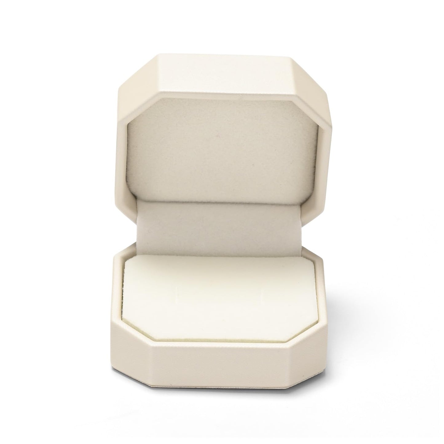Woodten Octagonal PU Leather Jewelry Ring Gift Box Beige Small Engagement Proposal Ring Box