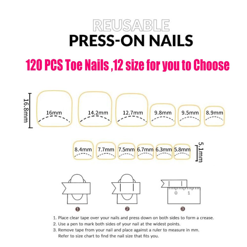 SWRITATSK Press On Toe Nails,French Press On Toenails For Women,Square Toe Nail Press Ons Toe Nails,120Pcs Toe Nail Tips,12 Sizes Ombre Pink Wearable Full Cover Fake Toenails, Mother's Day for Girl