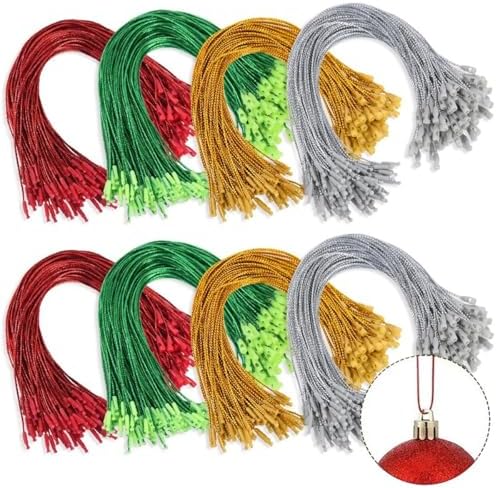 100pcs Ornament Hangers String, 7.87 Inch Precut Metallic Tinsel Rope Ornament Hanging Ropes with Snap Fastener for Christmas Tree Baubles Tags Party Favor, Red