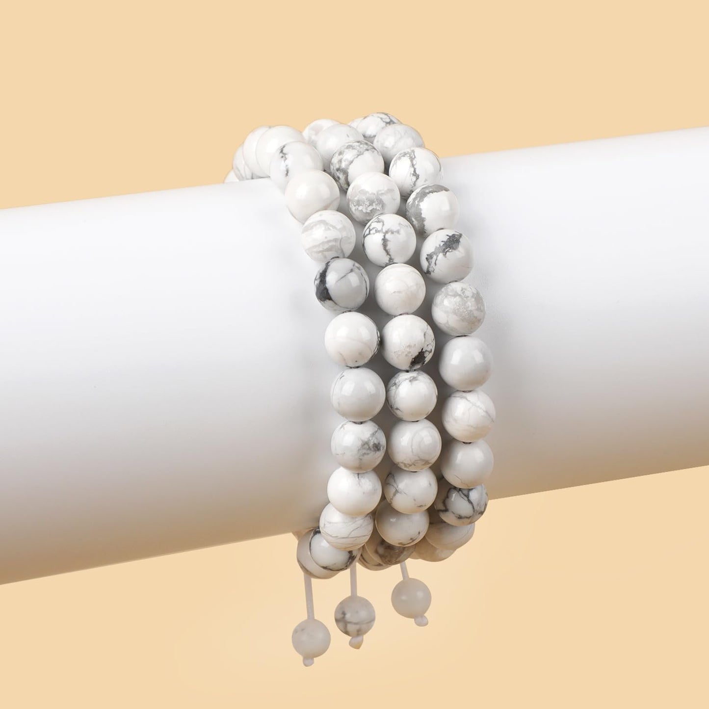 AD Beads Natural 8mm Gemstone Bracelets Healing Power Crystal Macrame Adjustable 7-9 Inch (White Turquoise)