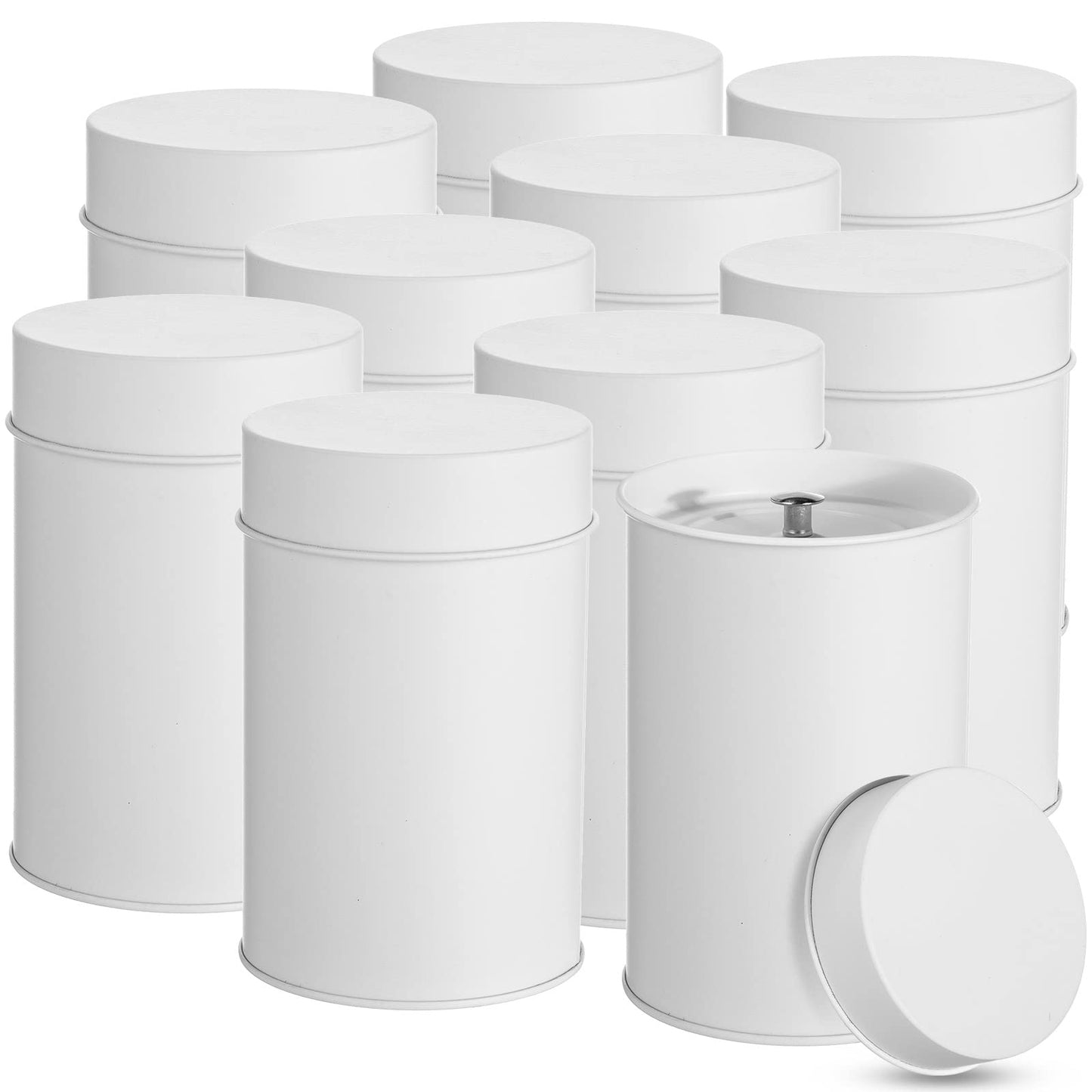Zopeal 10 Pack Tea Tin Canister with Airtight Double Lids 16 oz Metal Round Tin Can Box with Lid Double Sealed Small Kitchen Container for Loose Tea Storage Coffee Sugar Candy Herbs and Spices