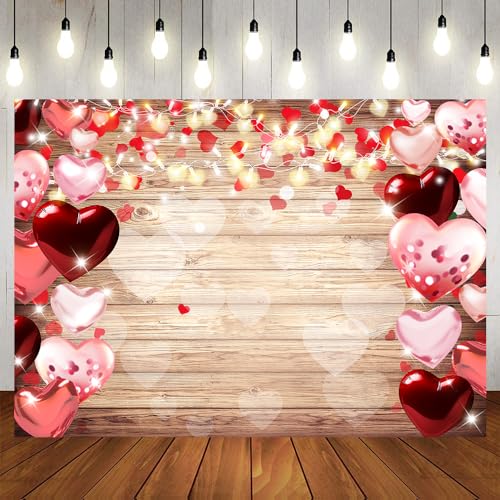 10x8ft Valentine's Day Backdrop Wooden Heart Background Valentines Day Wedding Party Photo Booth Decorations - size: 10x8ft