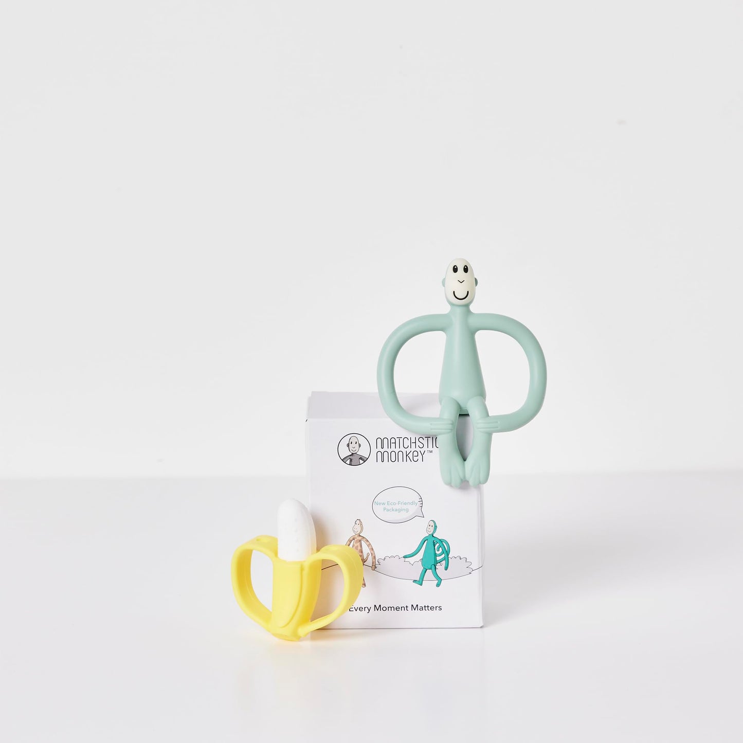 Matchstick Monkey Teething Gift Set for Babies – Includes Banana Soother & Monkey Teether, Easy-to-Grip BPA-Free Silicone for Teething Relief & Oral Development, 3 Months+, Mint Green
