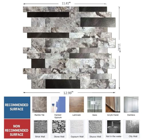 10-Sheet Peel and Stick Backsplash Tile, PVC Mixed Meta,l Stick on Kitchen, Bathroom Vanities, Fireplace Décor, Laundry Table(11.2" X 12.7") (10, Darken Coffee+Frosted Grey) - color: Darken Coffee+Frosted Grey