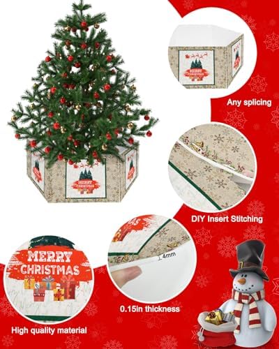 Christmas Tree Collar Tree Box Stand Cover, Artificial/Pencil/Silm/Skinny Tree Ring 6 Packs Collapsible Tree Skirt for Christmas Xmas Tree Decorations, Xmas Tree Vintage Winter Berry Gift 17"x10"