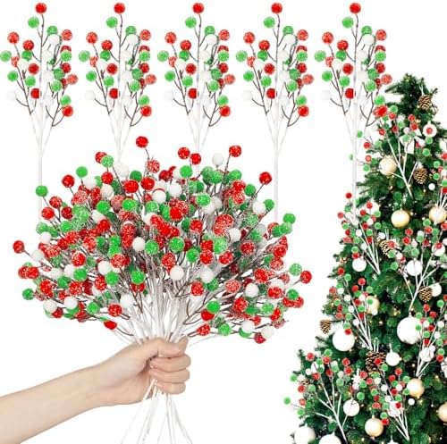 Norme 12 Pcs Christmas Tree Picks Fresh Style, 13.8" Red Green Glitter