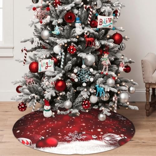 Christmas Tree Skirt Christmas Red Ball Winter 36 Inch for Xmas New Year Nightmare Before Christmas Decorations Lobby Home