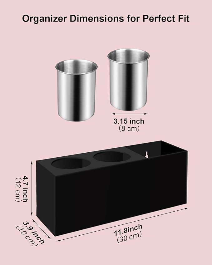Hair Tool Organizer, Hair Dryer Holder with Heatproof Steel Cups, Acrylic Vanity Organizer for Curling Iron, Flat Iron & Hair Brushes, Perfect for Bathroom (Black, Standard)