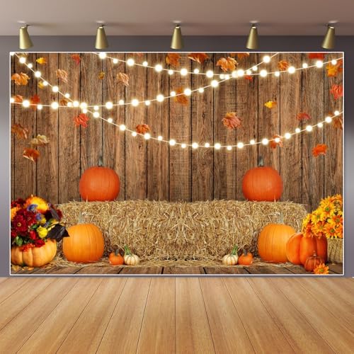 Fall Backdrop Autumn Thanksgiving Backdrops 10x8ft Pumpkin Maple Leaves Haystack Wooden Wall Photography Background Cloth Baby Shower Party Decoration Photo Booth Prop Banner